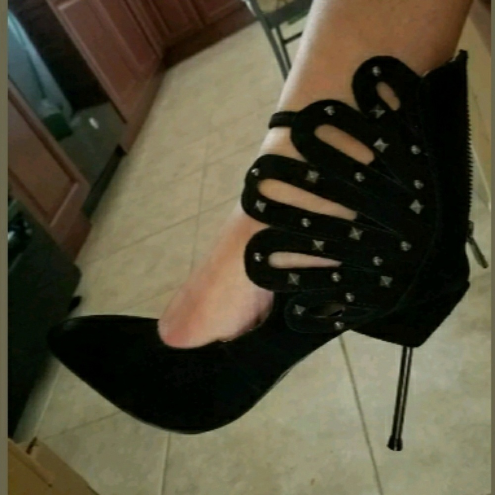 Mark Suede Leather Wing Embellished Heels - Picture 2 of 5